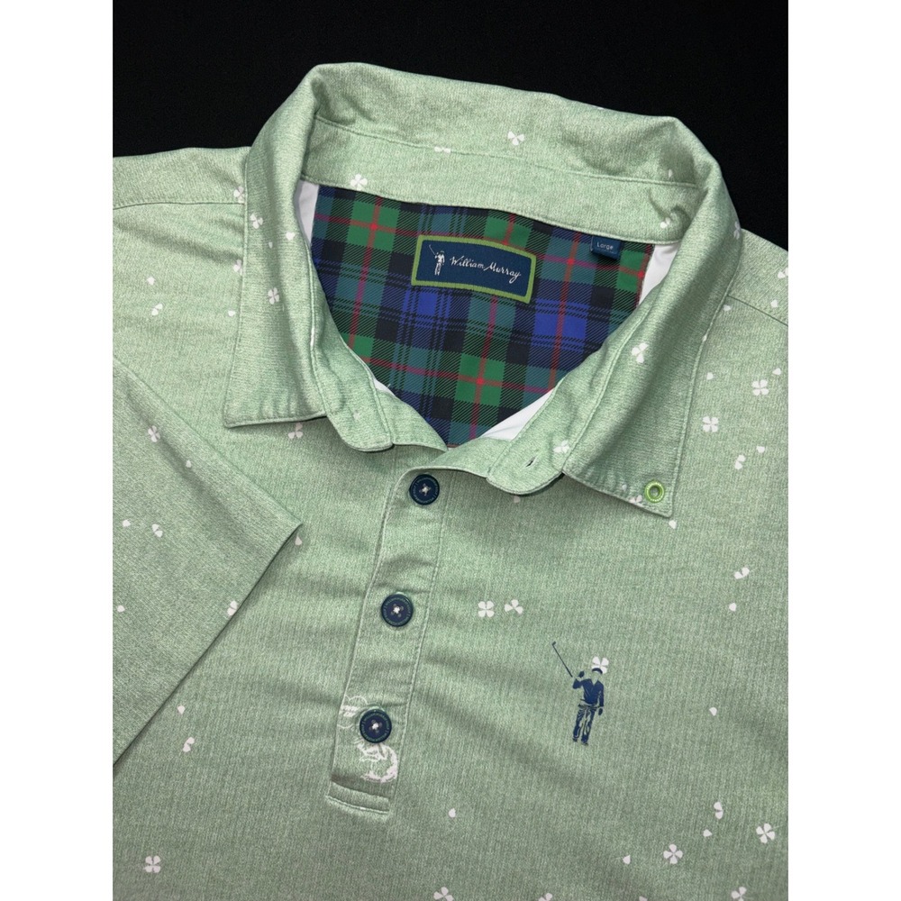 William Murray Mens Green Clover Polo Shirt Large Golf Performance Short Sleeve